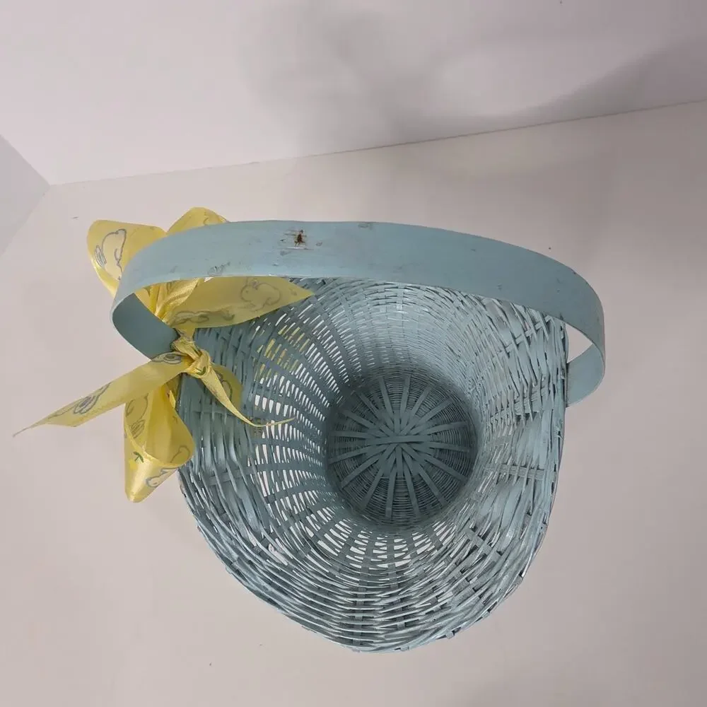 Blue Wicker Easter Bonnet Basket Bunny Ribbon Cottagecore Spring Decor 7